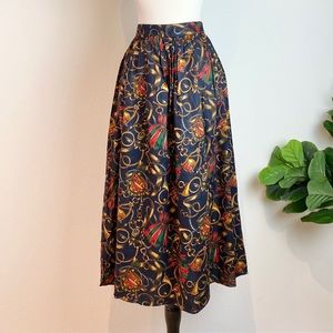 TALBOTS• Vintage Gold Chain Print Skirt 8